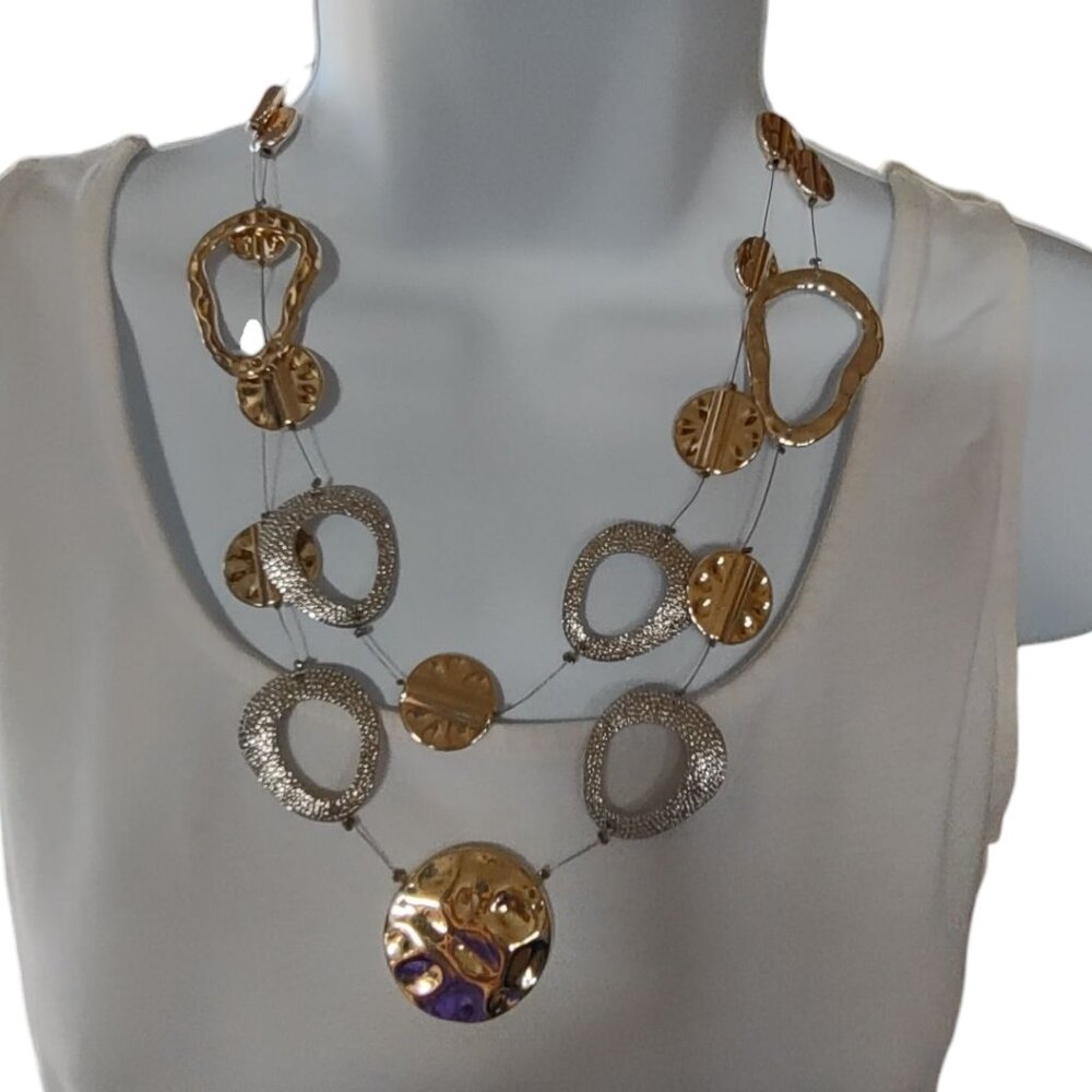 Two-Tier Two-Tone Silver Gold Tone Necklace